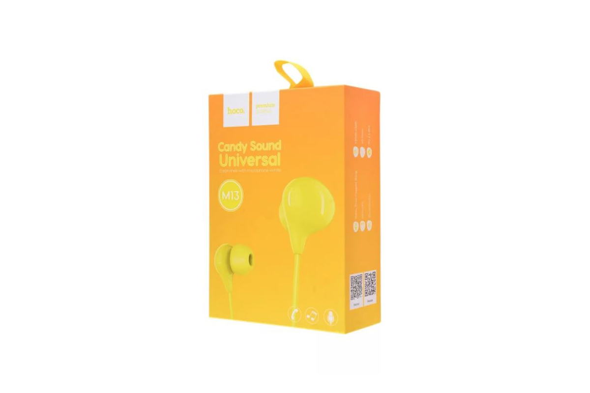 Гарнитура вакуумная (наушники с микрофоном) HOCO M13 Candy 3.5мм цвет желтый