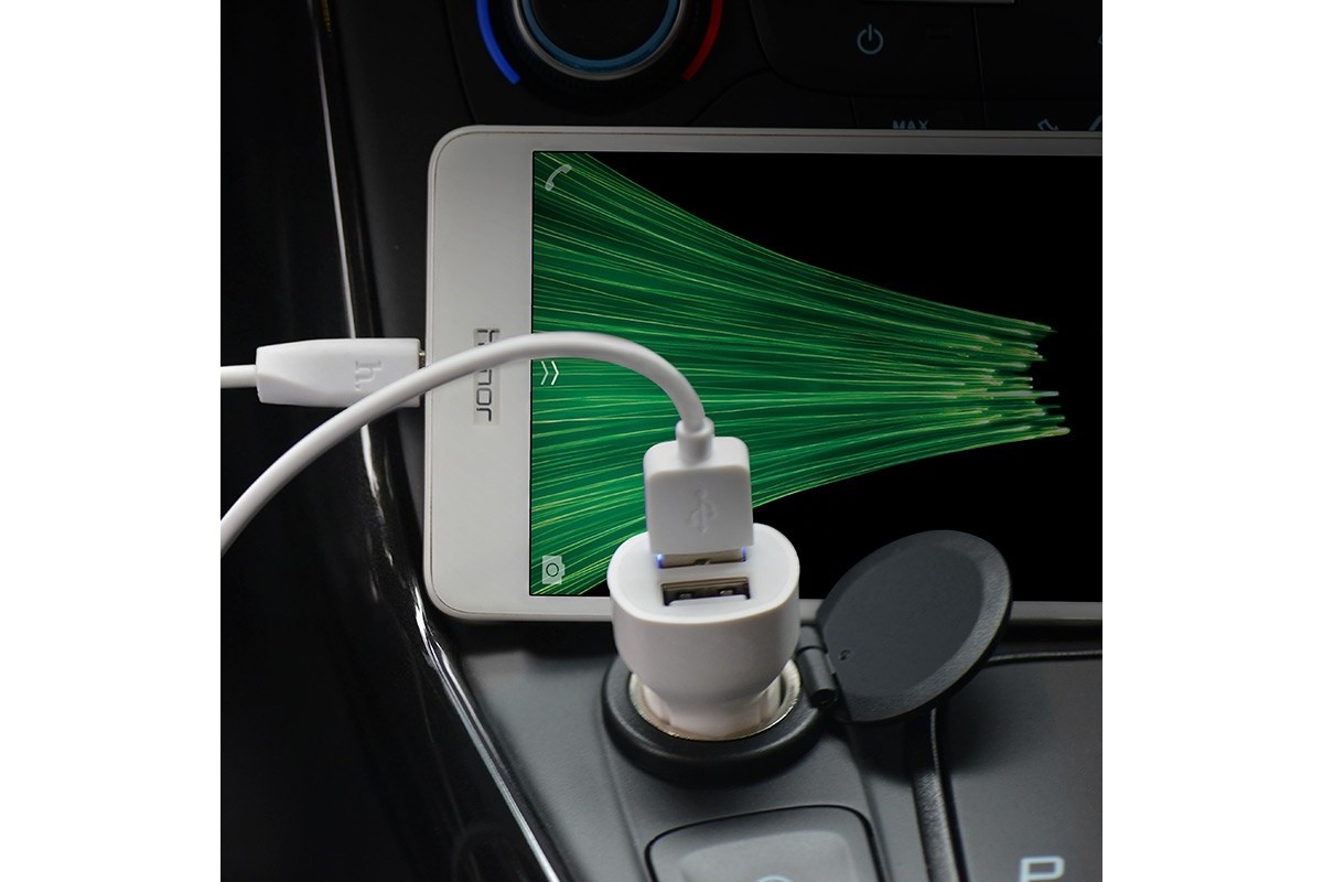 Автомобильное зарядное устройство 2USB 2100mAh HOCO Z2А + кабель iPhone 5/6/7
