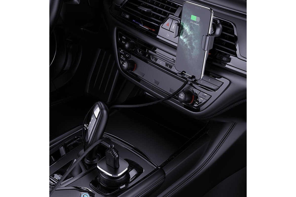 Держатель авто HOCO CW25 Delight in-car wireless charging черный + АЗУ micro set