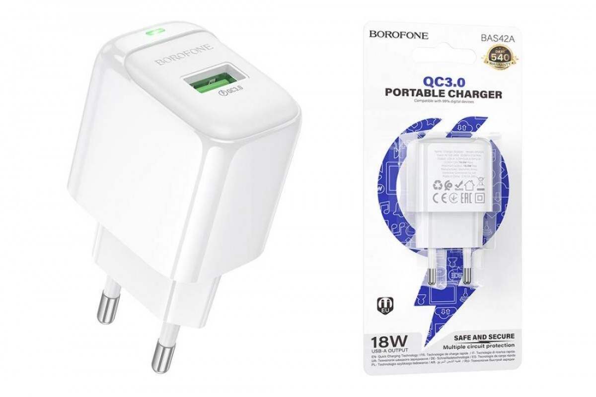 Сетевое зарядное устройство USB BOROFONE BAS42A Potential  QC3.0 (белый)