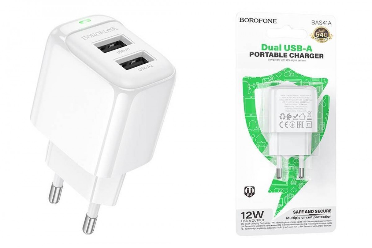 Сетевое зарядное устройство 2USB BOROFONE BAS41A Potential (белый)