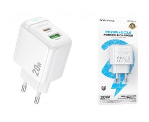 Сетевое зарядное устройство USB + USB-C BOROFONE BAS44A Potential PD20W+QC3.0 (белый)