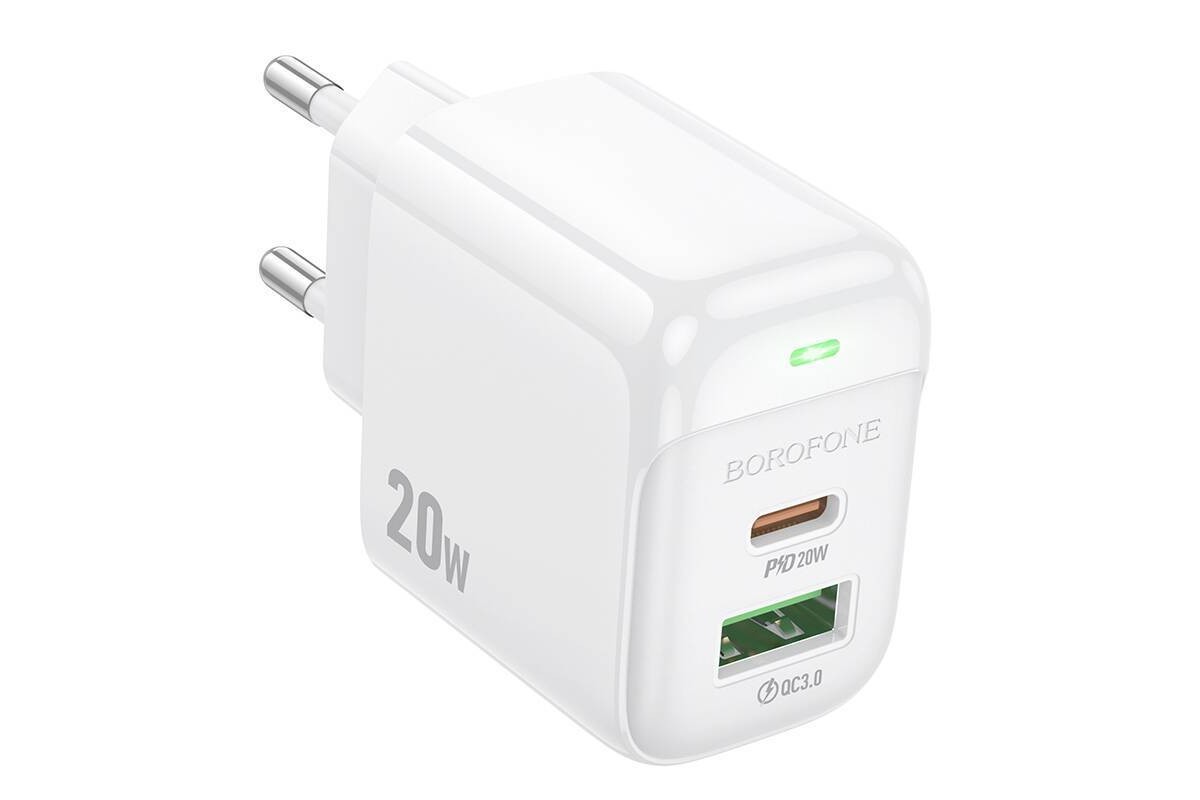 Сетевое зарядное устройство USB + USB-C BOROFONE BAS44A Potential PD20W+QC3.0 (белый)