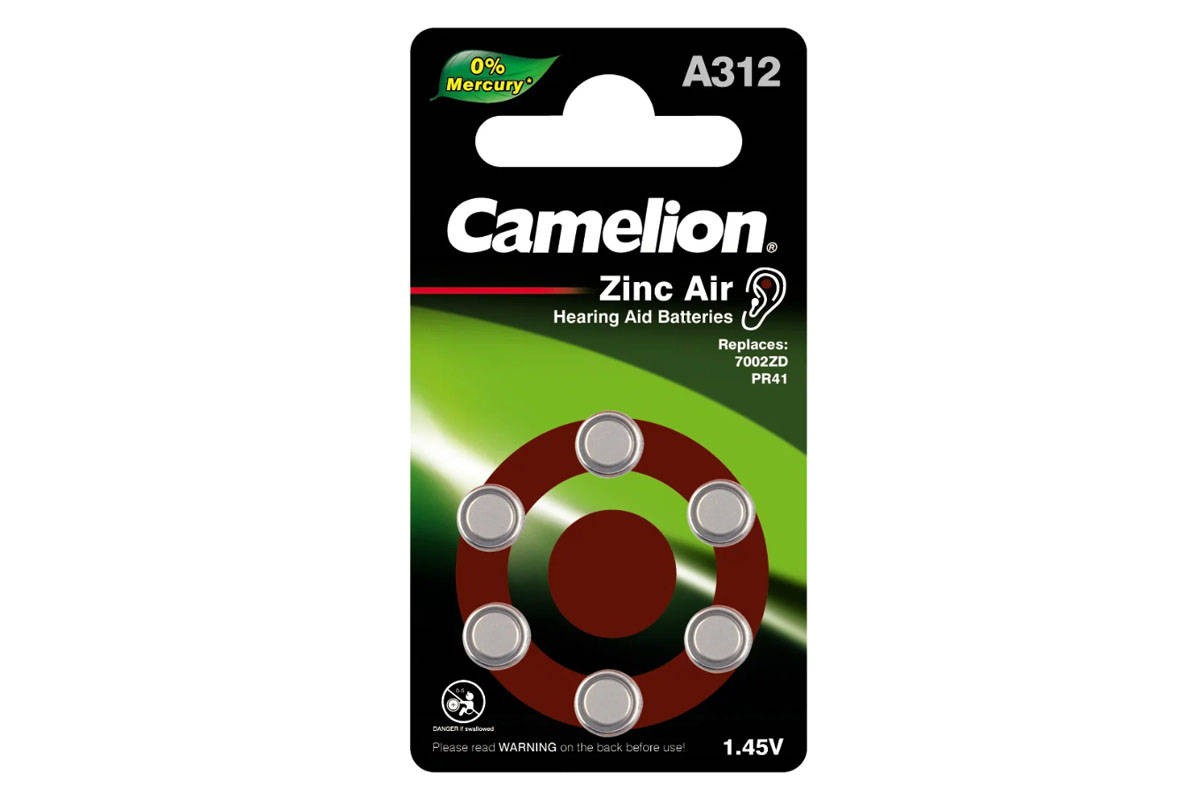 Батарейка часовая для слуховых аппаратов Camelion A312/6BL  ZincAir