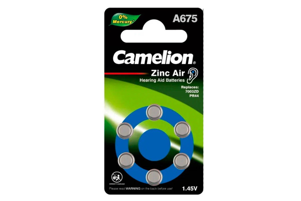 Батарейка часовая для слуховых аппаратов Camelion A675/6BL  ZincAir