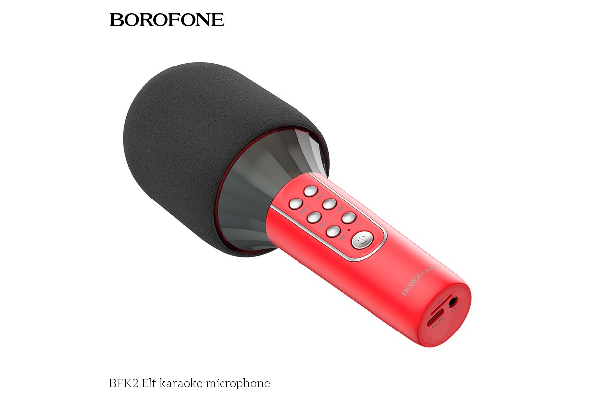 Портативная беспроводная акустика караоке BOROFONE BFK2 Elf karaoke microphone цвет красный