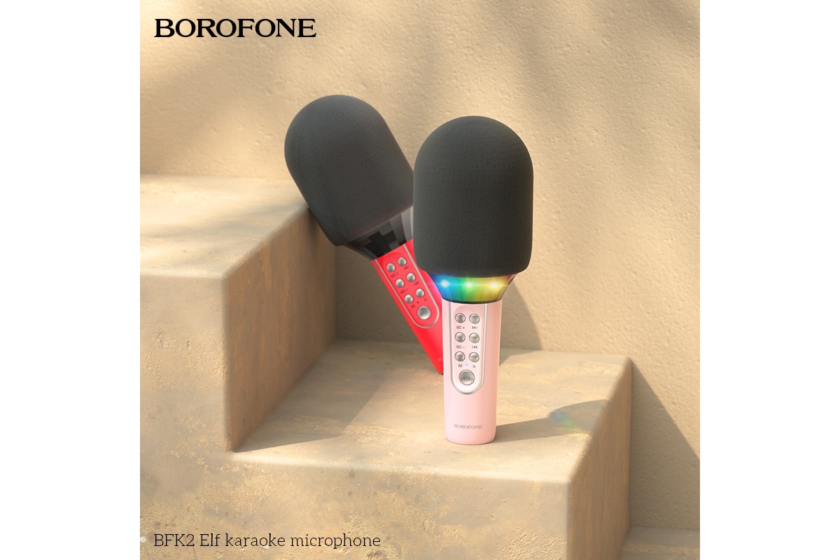 Портативная беспроводная акустика караоке BOROFONE BFK2 Elf karaoke microphone цвет красный
