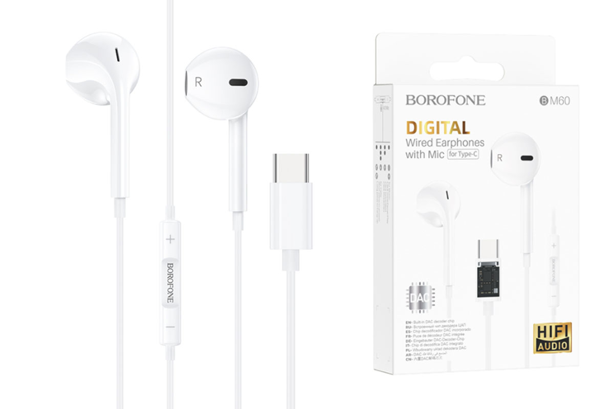 Наушники BOROFONE BM60 Type-C Original series digital earphones цвет белый