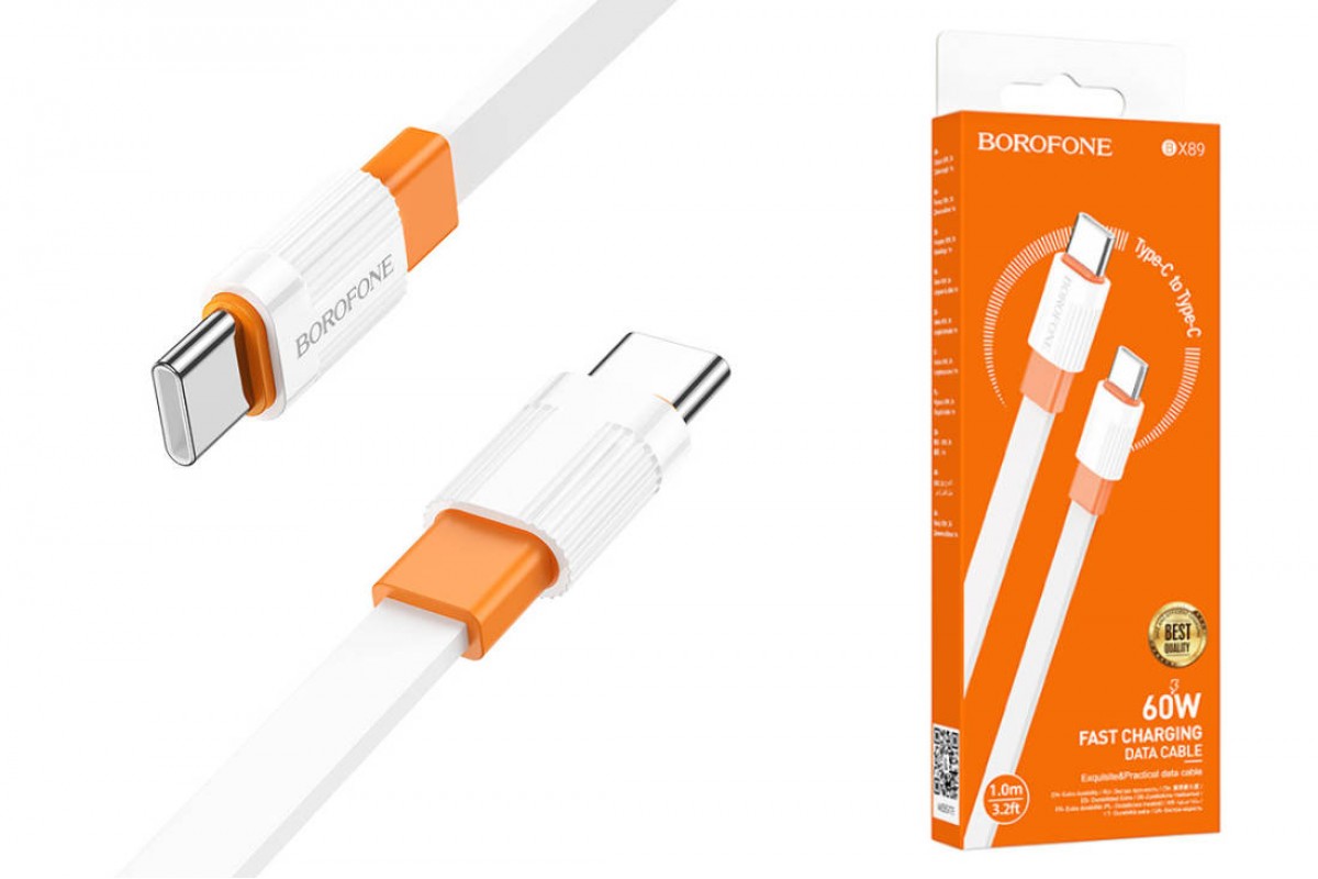 Кабель USB Type-C - USB Type-C BOROFONE BX89, PD60W (бело-оранжевый) 1м