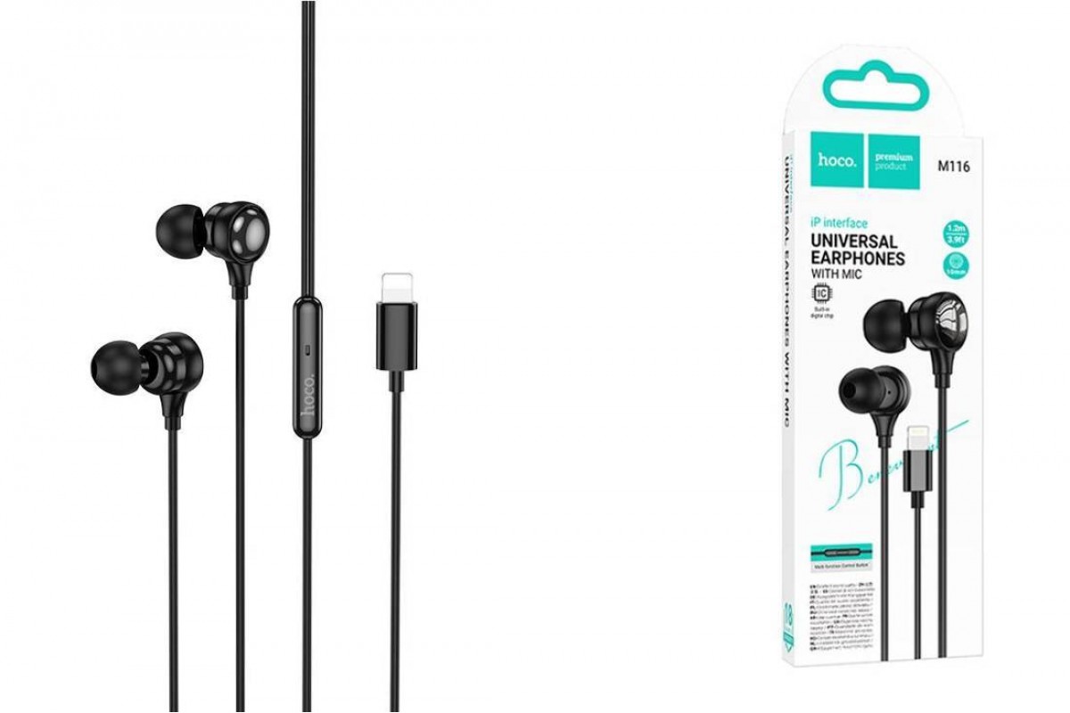 Наушники вакуумные проводные HOCO M116 Benevolent universal digital earphones with microphone штекер Lightning (черный)