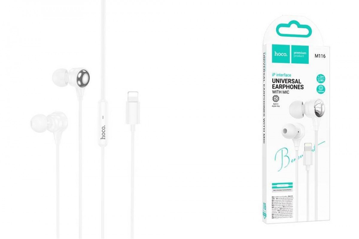Наушники вакуумные проводные HOCO M116 Benevolent universal digital earphones with microphone штекер Lightning (белый)