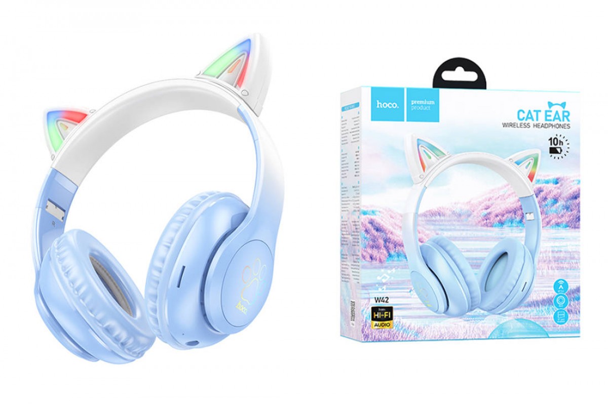 Наушники мониторные беспроводные HOCO W42 wireless headphones Bluetooth (синий кристалл)