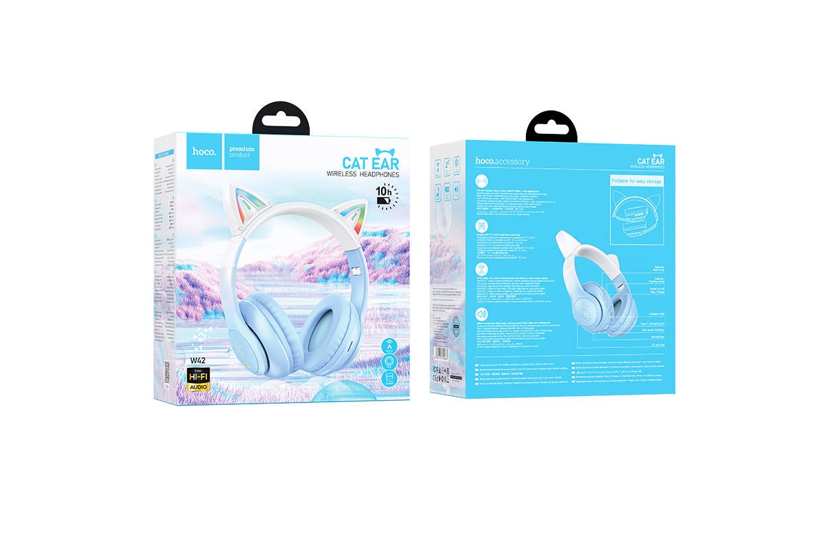 Наушники мониторные беспроводные HOCO W42 wireless headphones Bluetooth (синий кристалл)