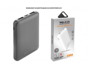 Универсальный дополнительный аккумулятор Power Bank Walker WB-305, 5000 mAh, Li-Pol, 2.4A вх/вых, USBx2, microUSB, Type-C, пластик, черное