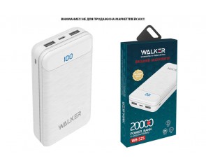 Универсальный дополнительный аккумулятор Power Bank Walker WB-525, 20000 mAh, Li-Pol, 2.1A вх/вых, USBx2, microUSB, Type-C, пластик, белое