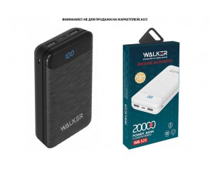 Универсальный дополнительный аккумулятор Power Bank Walker WB-525, 20000 mAh, Li-Pol, 2.1A вх/вых, USBx2, microUSB,Type-C, пластик, черное