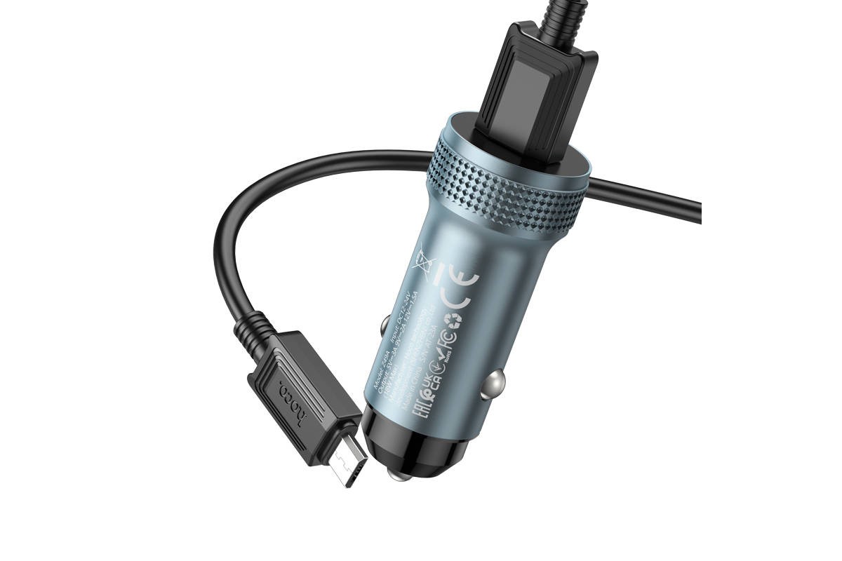 Автомобильное зарядное устройство АЗУ USB + кабель MicroUSB HOCO Z49A Level QC3.0 (серый)
