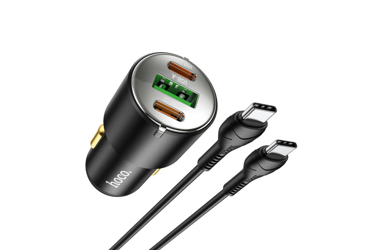 Автомобильное зарядное устройство АЗУ USB + 2Type-C + кабель Type-C HOCO NZ6 PD45W + QC3.0 (черный)