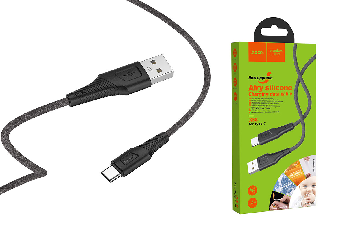 USB D.CABLE HOCO X58 Airy silicone charging cable for Type-C (черный) 1 метр