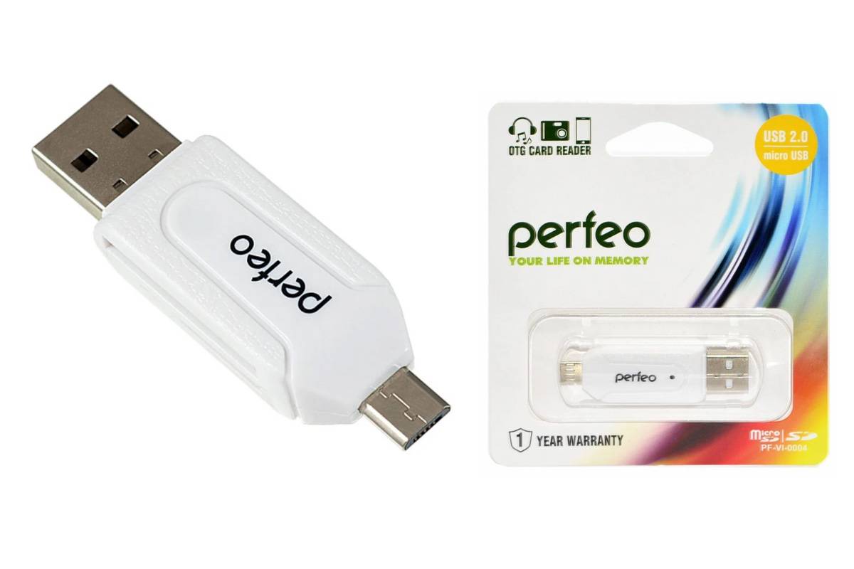 Картридер Perfeo Card Reader SD/MMC+Micro SD+MS+M2 + adapter with OTG, (PF-VI-O004 Blue) синий