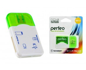 Картридер Perfeo Card Reader SD/MMC+Micro SD+MS+M2, (PF-VI-R010 Green) зеленый