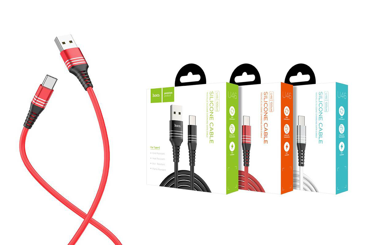 Кабель USB HOCO U46 Tricyclic silicone type-c charging cable (красный) 1 метр