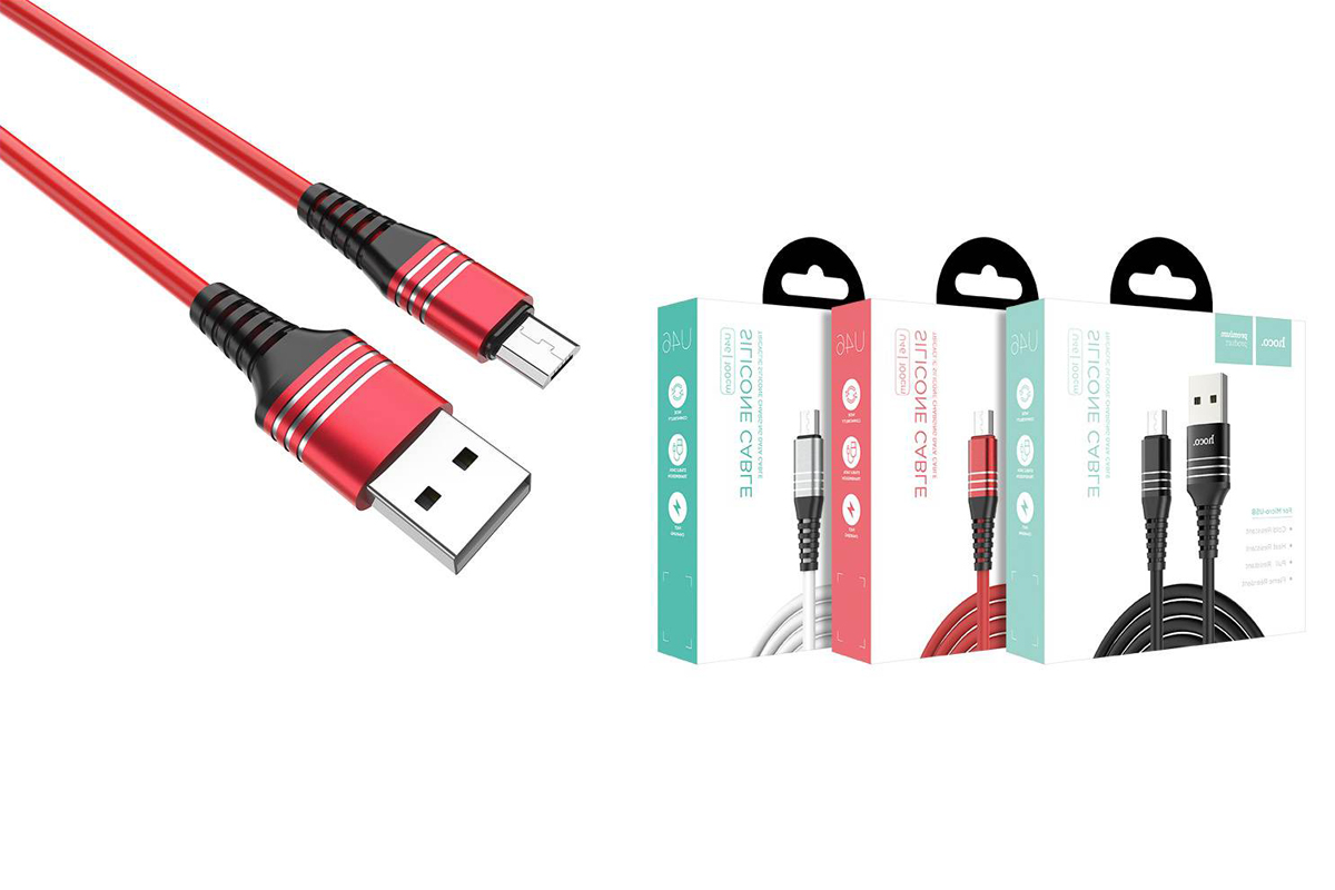 Кабель USB micro USB HOCO U46 Tricyclic silicone charging cable (красный) 1 метр