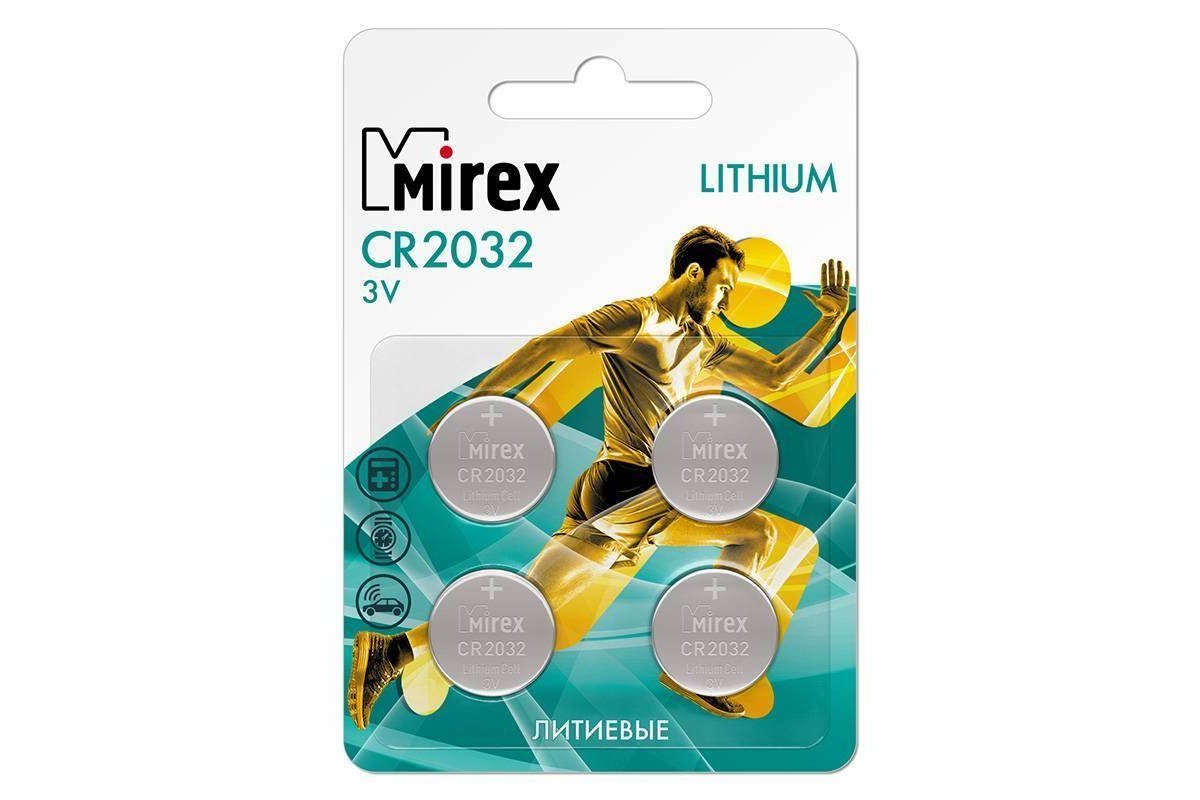 Батарейка литиевая Mirex CR2032 3V цена за блистер 4 шт  (23702-CR2032-E4)