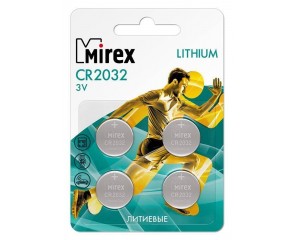 Батарейка литиевая Mirex CR2032 3V цена за блистер 4 шт  (23702-CR2032-E4)