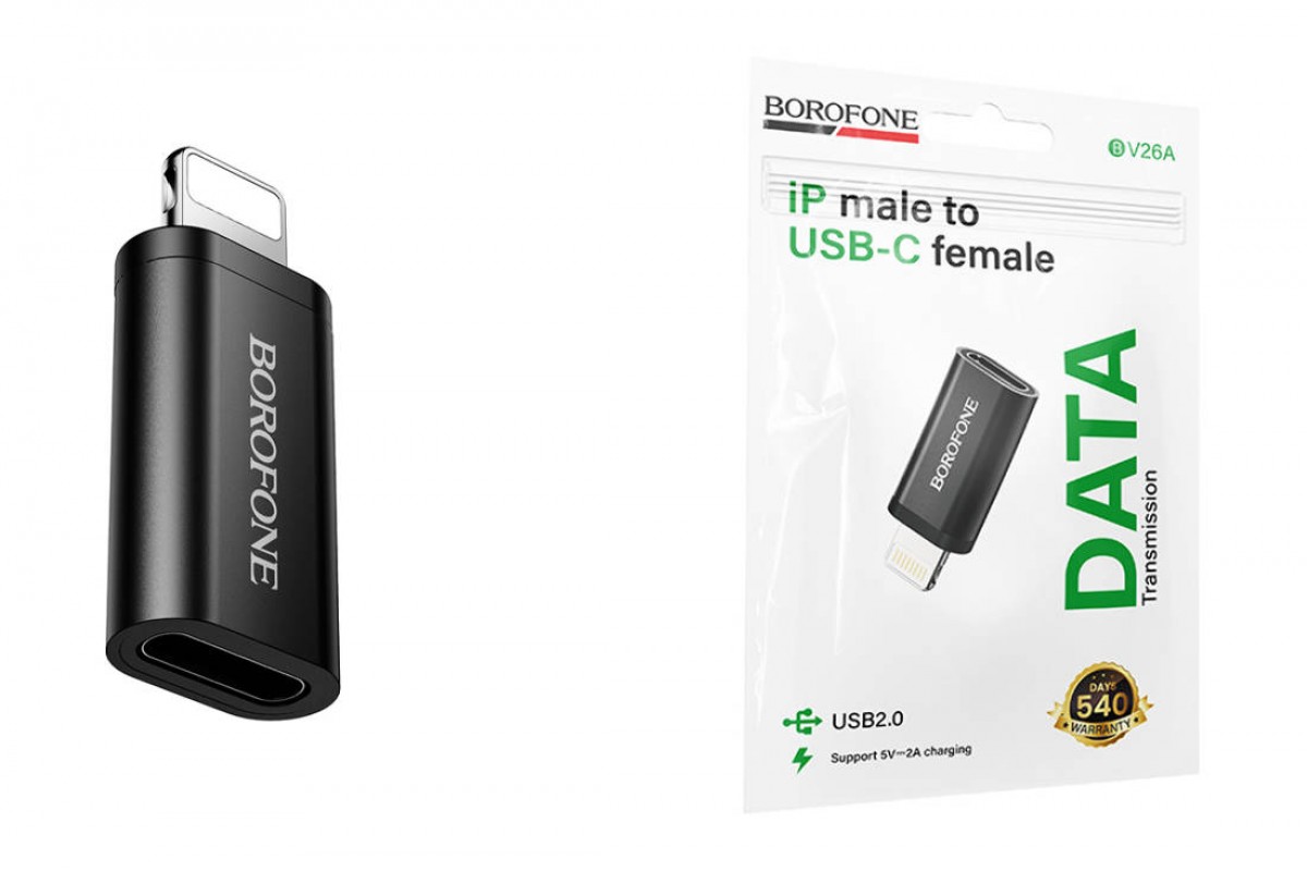 Адаптер USB 2.0 BOROFONE BV26A Lightning 8-pin на Type-C (черный)