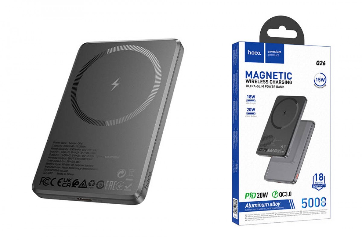 Универсальный дополнительный аккумулятор Power Bank HOCO Q26 Joy PD20W Magnetic 5000mAh (серый)