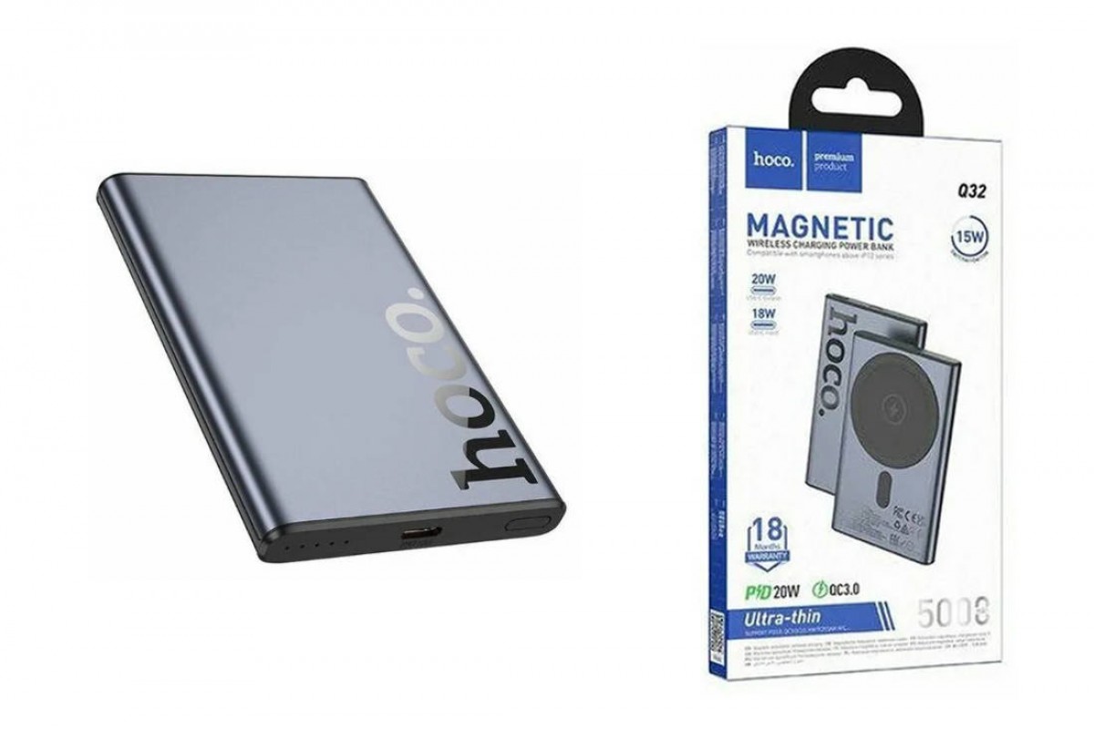 Универсальный дополнительный аккумулятор Power Bank HOCO Q32 Bird PD20W wireless magnetic (5000mAh) Metal gray
