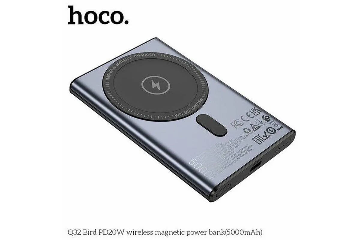 Универсальный дополнительный аккумулятор Power Bank HOCO Q32 Bird PD20W wireless magnetic (5000mAh) Metal gray