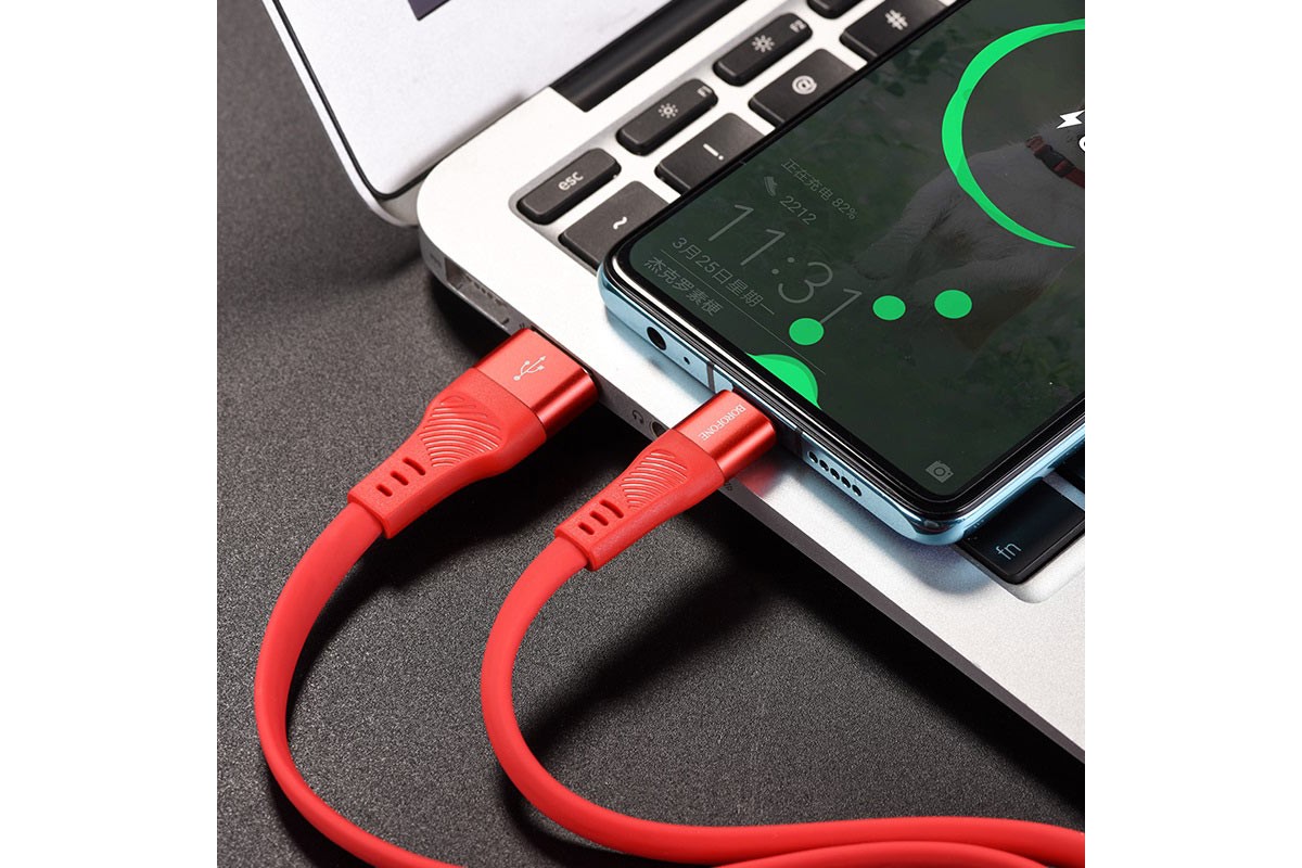Кабель USB BOROFONE BU18 Crown Silicone Charging data Cable for Type-C (красный) 1 метр
