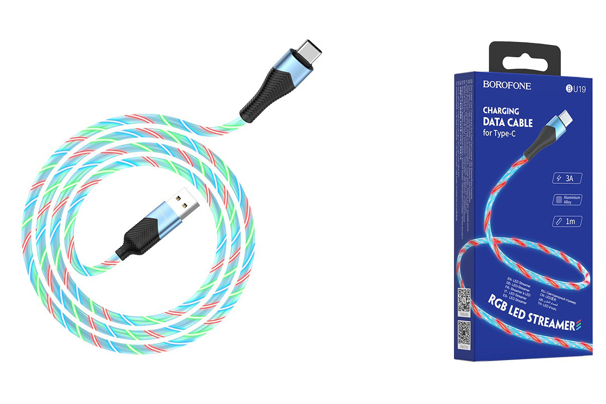 Кабель USB BOROFONE BU19 Streamer charging data cable for Type-C (синий) 1 метр