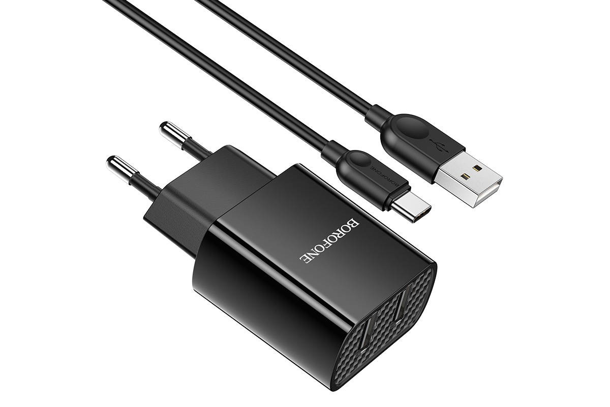 Сетевое зарядное устройство USB + кабель Type-C BOROFONE BA53A Powerway 2100 mAh (черный)