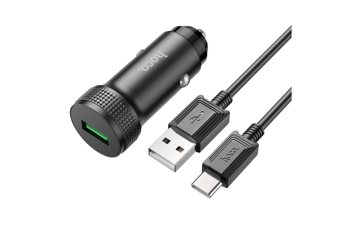 Автомобильное зарядное устройство АЗУ USB + кабель Type-C HOCO Z49A Level QC3.0 (черный)
