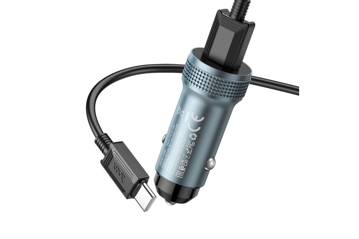Автомобильное зарядное устройство АЗУ USB + кабель Type-C HOCO Z49A Level QC3.0 (черный)