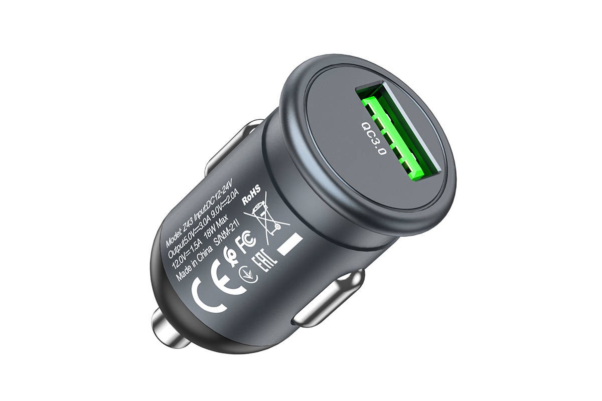Автомобильное зарядное устройство АЗУ USB HOCO Z43 Mighty single port QC3.0 (серый)