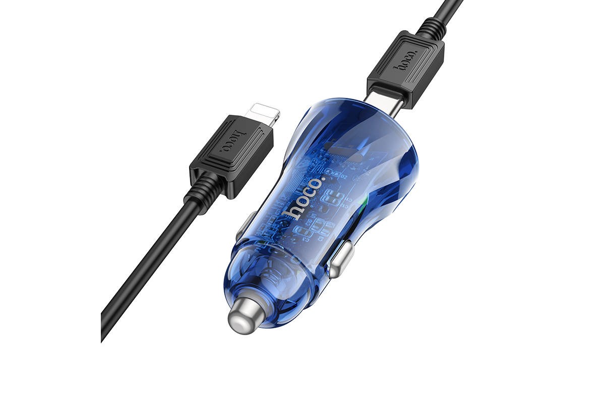 Автомобильное зарядное устройство АЗУ USB + Type-C + кабель Lightning HOCO Z47A Discovery Edition PD+QC3.0 (черный прозрачный)