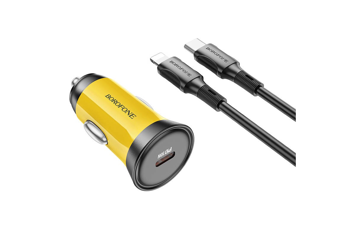 Автомобильное зарядное устройство АЗУ USB-C + кабель Lightning BOROFONE BZ26 PD30W (желтый)