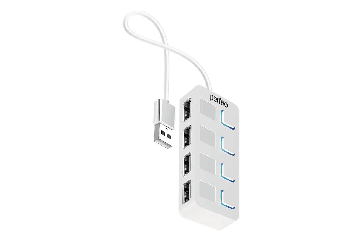 Разветвитель USB-HUB Perfeo PF-H044 4 Port, белый