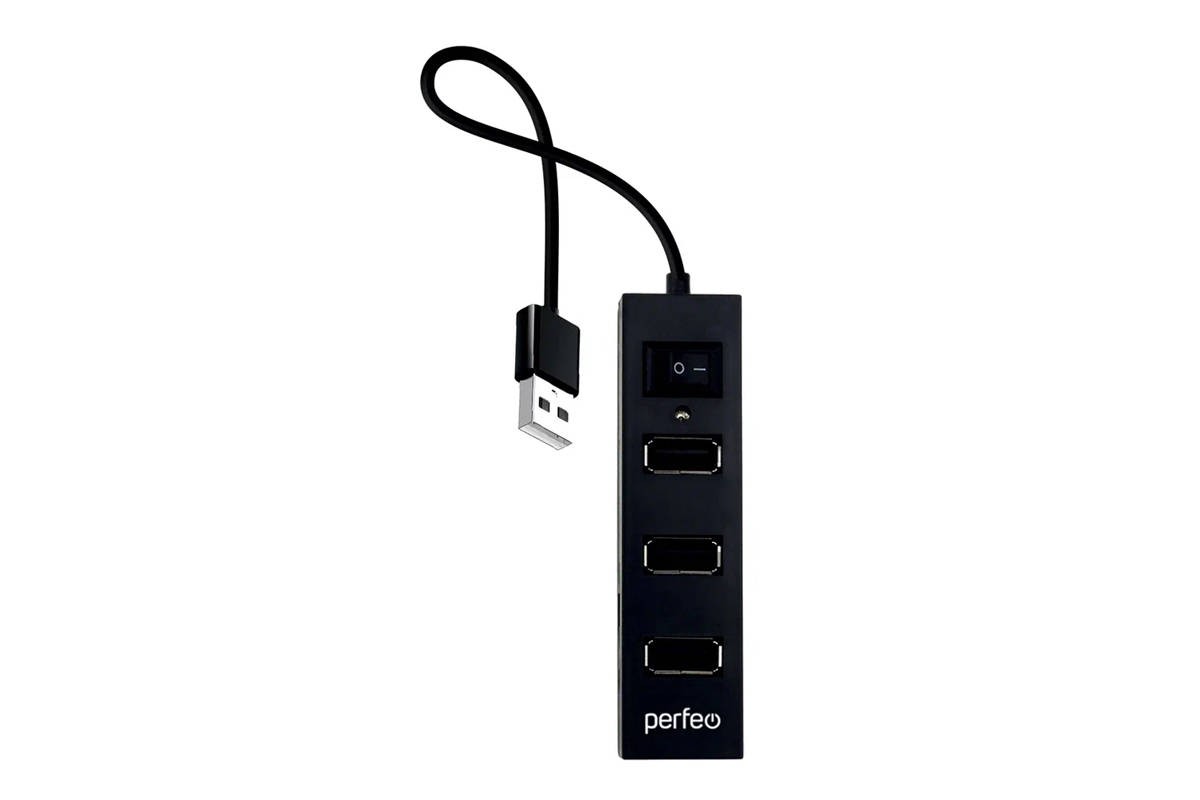 Разветвитель USB-HUB Perfeo PF-H045 4 Port, чёрный
