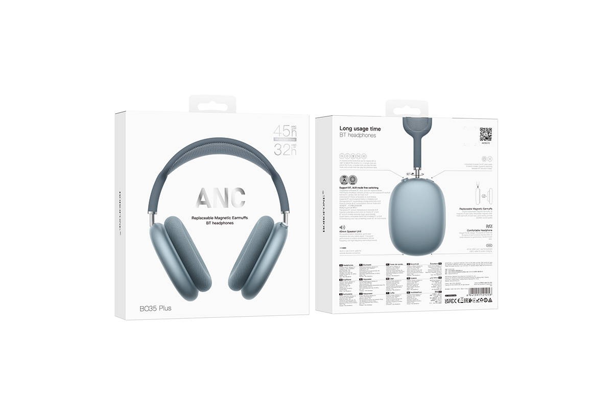 Наушники мониторные беспроводные BOROFONE BO35 Plus Adorable ANC (синий)