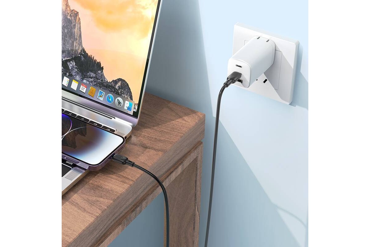 Кабель USB Type-C - Lightning BOROFONE BX113 Lenny PD (черный) 1м силиконовый