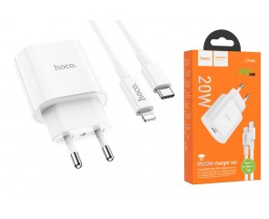 Сетевое зарядное устройство USB-C + кабель Lightning HOCO C94A Metro PD+QC 3.0 белый (быстрая зарядка)