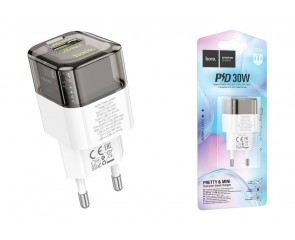 Сетевое зарядное устройство USB + USB-C HOCO C131A Platinum PD30W+ QC3.0 (черный прозрачный)
