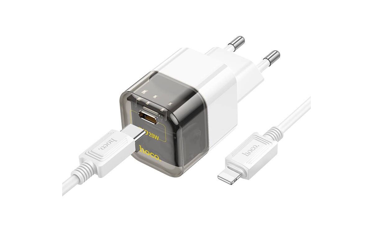Сетевое зарядное устройство USB-С + кабель Lightning HOCO C125A  PD20W (черный прозрачный)
