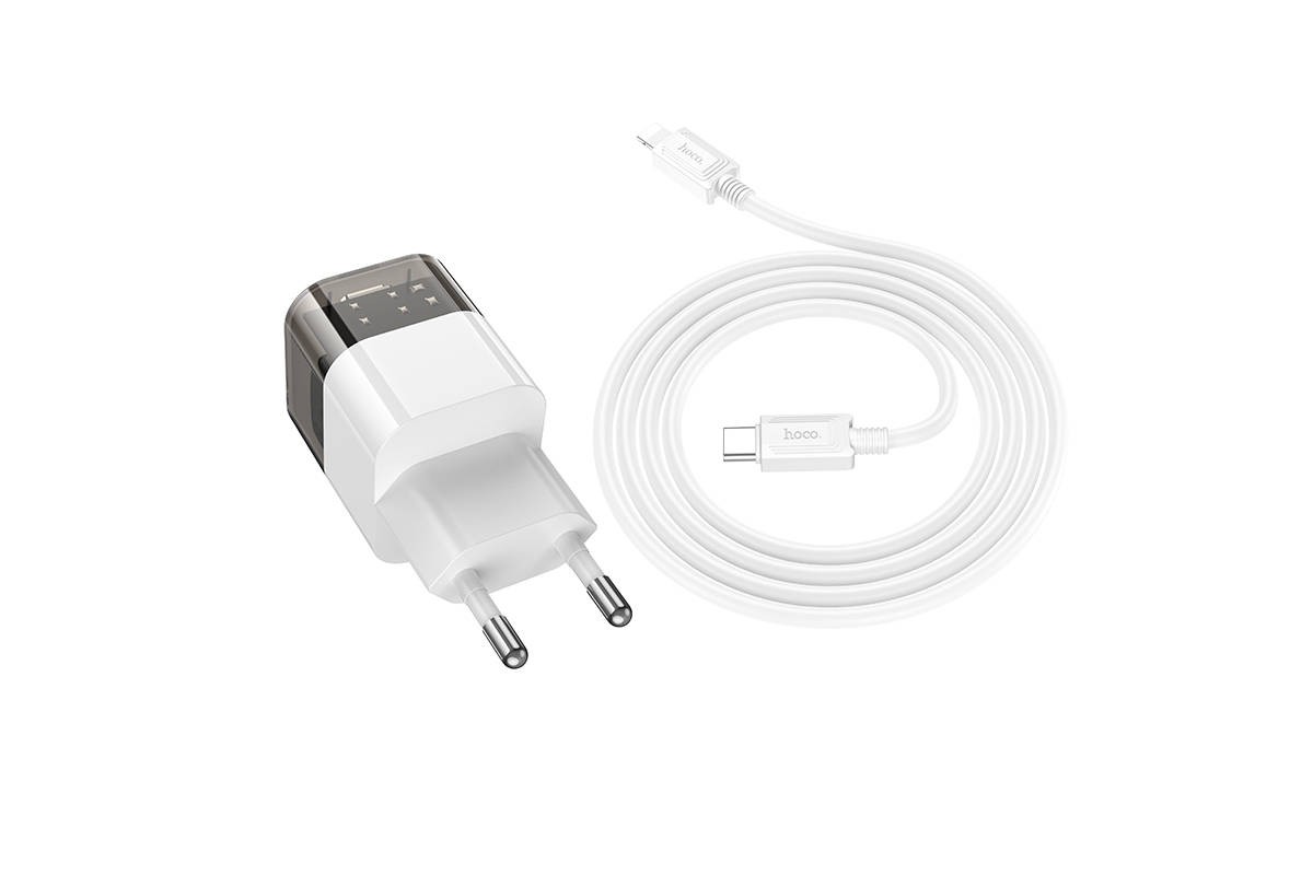 Сетевое зарядное устройство USB-С + кабель Lightning HOCO C125A  PD20W (черный прозрачный)