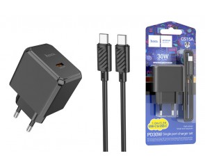 Сетевое зарядное устройство USB-C + кабель Type-C HOCO CS15A PD30W (черный)